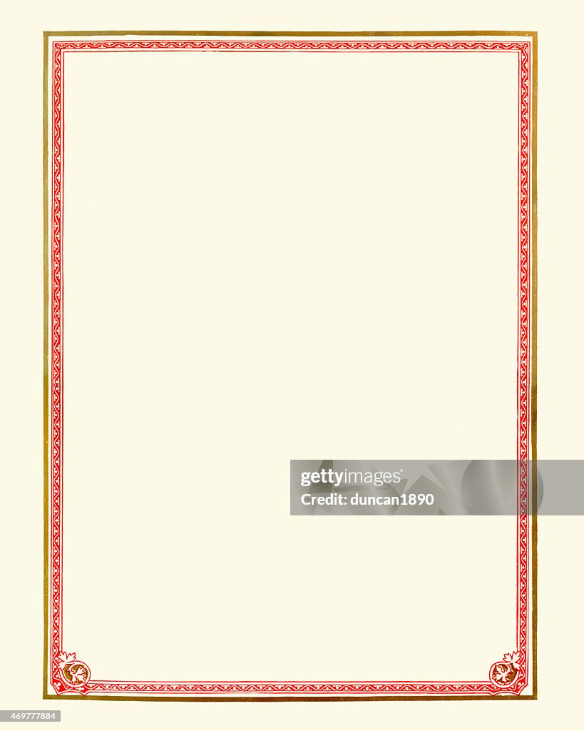 Ornate Gold and Red Certificate Border