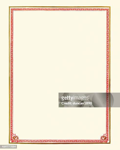 ornate gold and red certificate border - certificate border stock illustrations