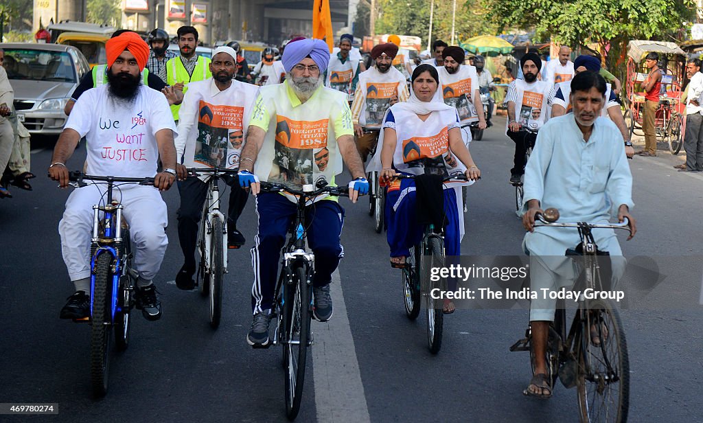 Cycle rally protesting against the 1984 anti-Sikh riots