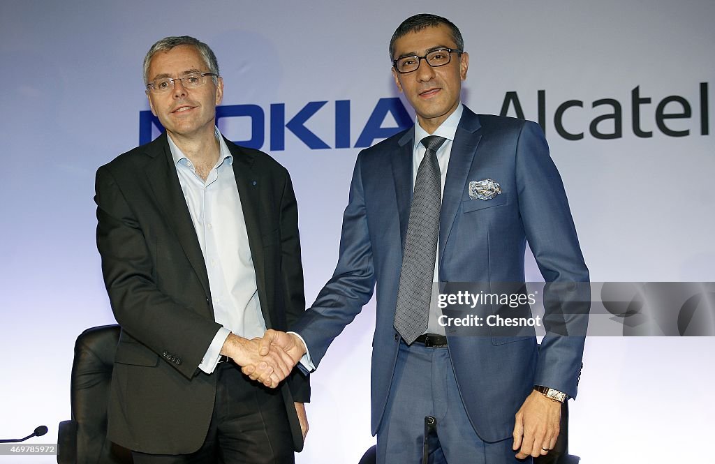 Nokia And Alcatel-Lucent hold  A Press Conference At Pavillon Gabriel In Paris