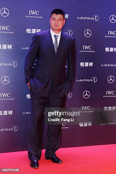 Former Basketball player Yao Ming of China attends the 2015 Laureus World Sports Awards at Shanghai Grand Theatre on April 15, 2015 in Shanghai,...