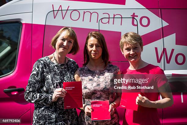 Harriet Harman , Gloria De Piero and Yvette Cooper , prospective parliamentary candidates for the Labour Party, pose for a photograph at Stockwell...