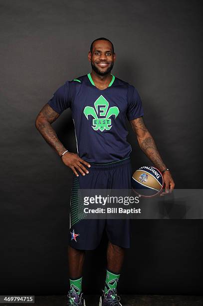 LeBron James of the Eastern Conference All-Stars poses for a portrait prior to the of the 2014 NBA All-Star Game on February 16, 2014 at the Smoothie...