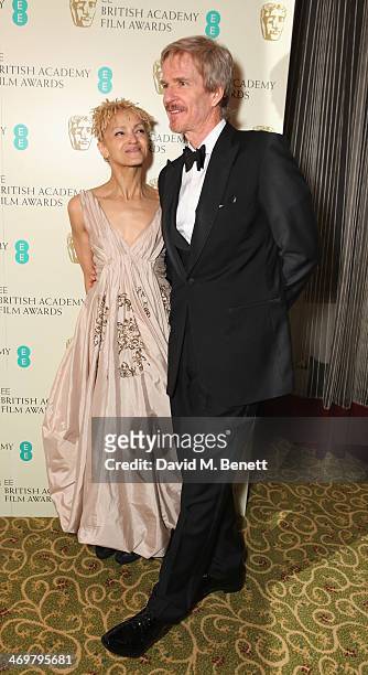 Caridad Rivera and Matthew Modine attend the official dinner party after the EE British Academy Film Awards at The Grosvenor House Hotel on February...