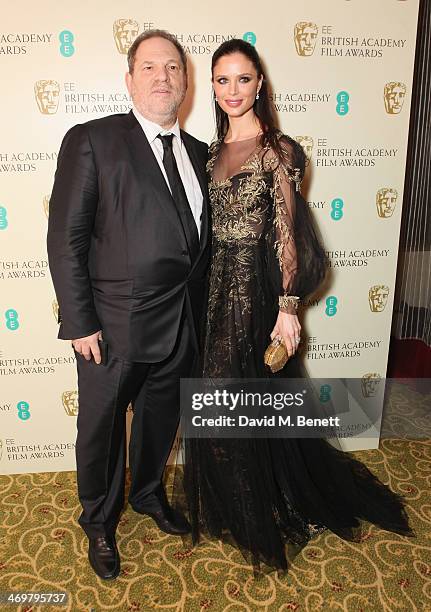 Harvey Weinstein and Georgina Chapman attend the official dinner party after the EE British Academy Film Awards at The Grosvenor House Hotel on...