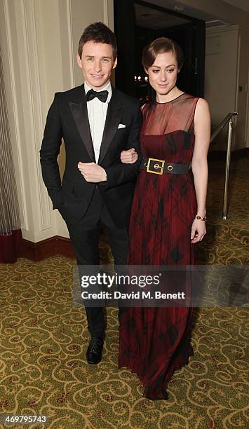 Eddie Redmayne and Hannah Bagshawe attend the official dinner party after the EE British Academy Film Awards at The Grosvenor House Hotel on February...