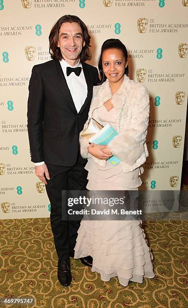 Justin Chadwick and guest attend the official dinner party after the EE British Academy Film Awards at The Grosvenor House Hotel on February 16, 2014...