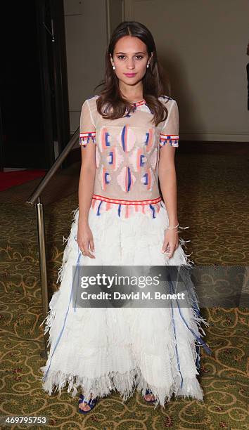 Alicia Vikander attends the official dinner party after the EE British Academy Film Awards at The Grosvenor House Hotel on February 16, 2014 in...