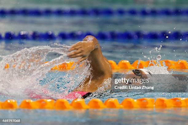 Zhang Yuhan of China compete in the Women's 800 meters freestyle final on day seven of the China National Swimming Championships on April 15, 2015 in...