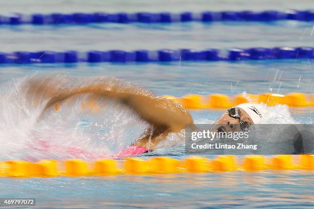 Zhang Yuhan of China compete in the Women's 800 meters freestyle final on day seven of the China National Swimming Championships on April 15, 2015 in...