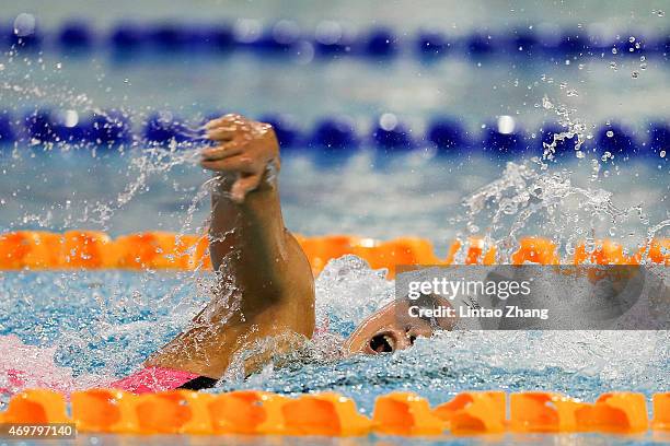 Zhang Yuhan of China compete in the Women's 800 meters freestyle final on day seven of the China National Swimming Championships on April 15, 2015 in...