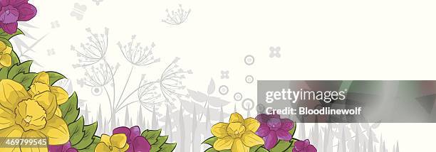 vivid floral border - daffodils stock illustrations