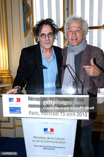 Team of Nominated for "Moliere de la Comedie", "On ne se mentira jamais", Autor Eric Assous and Stage Director Jean-Luc Moreau attend the Reception...