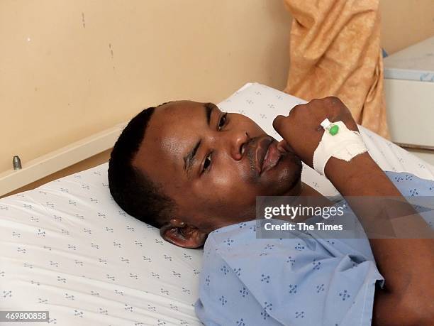 Victim of the KwaZulu-Natal xenophobic attacks, Alex Marcus during an interview at Prince Mshiyeni Hospital on April 11, 2015 in Durban, South...