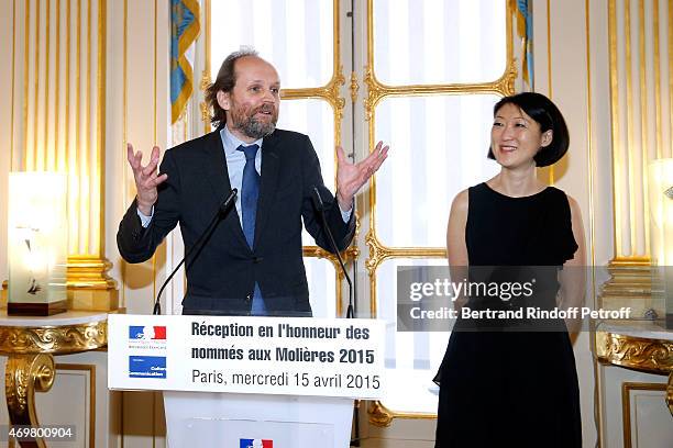 President of Molieres, Jean-Marc Dumontet and French minister of Culture and Communication Fleur Pellerin attend the Reception in honor of the...