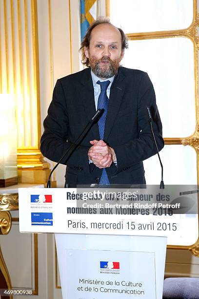 President of Molieres, Jean-Marc Dumontet presents the Reception in honor of the Nominated Molieres 2015 at Ministere de la Culture on April 15, 2015...
