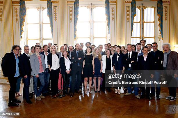 President of Molieres, Jean-Marc Dumontet, French minister of Culture and Communication Fleur Pellerin and all the nominated attend the Reception in...