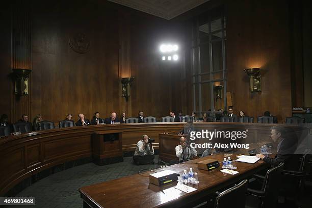 Sen. Rand Paul testifies during a hearing before the Senate Judiciary Committee April 15, 2015 on Capitol Hill in Washington, DC. The committee held...
