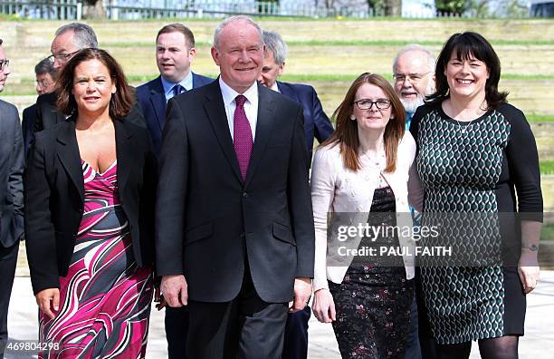 Sinn Fein politician and Northern Ireland's Deputy First Minister Martin McGuinness , with Mary Lou McDonald, Deputy leader of Sinn Fein, with Sinn...