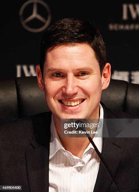 Sport for Good award winner Skateboarder Oliver Percovich talks at the winners press conference during the 2015 Laureus World Sports Awards at the...