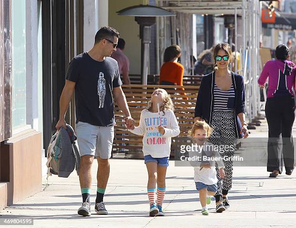 Jessica Alba is seen with her husband Cash Warren and daughters Honor Marie Warren and Haven Garner Warren on February 16, 2014 in Los Angeles,...
