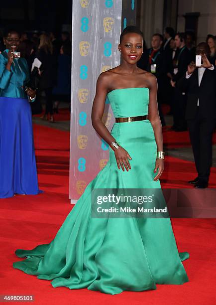 Lupita Nyong'o attends the EE British Academy Film Awards 2014 at The Royal Opera House on February 16, 2014 in London, England.