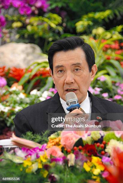 Taiwan President Ma Ying-Jeou speaks during a conference with Japanese media on April 14, 2015 in Taipei, Taiwan.