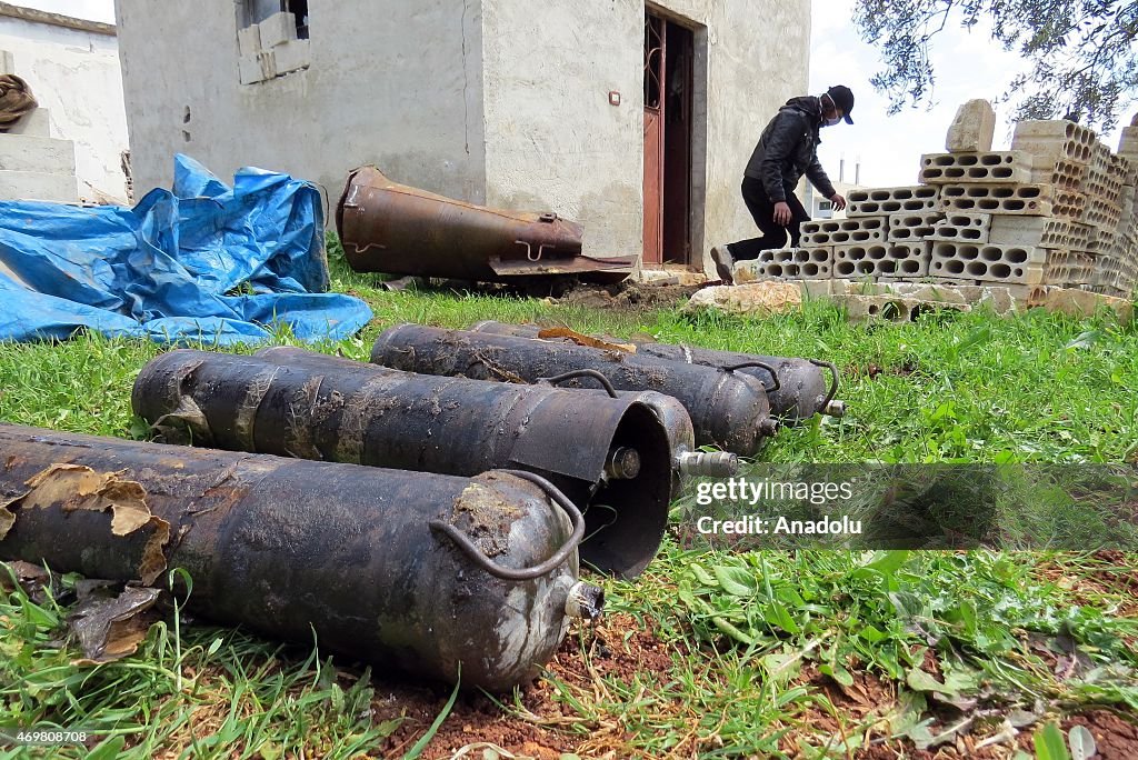 Unexploded barrel bombs in Syria's Idlib