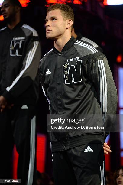 Blake Griffin of the Western Conference All-Stars before the 2014 NBA All-Star Game as part of the 2014 All-Star Weekend at Smoothie King Center on...