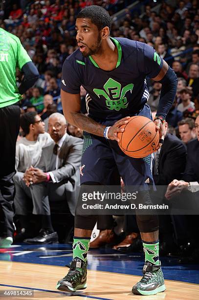 Kyrie Irving of the Eastern Conference All-Stars handles the basketball during the 2014 NBA All-Star Game as part of the 2014 All-Star Weekend at...