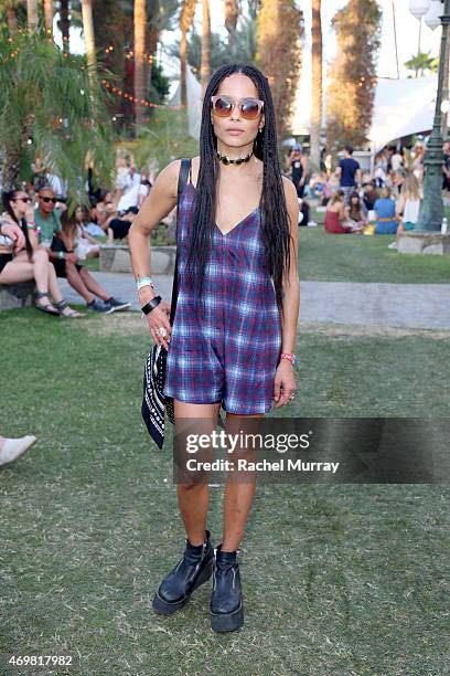 Zoe Kravitz attends Coachella wearing Marc by Marc Jacobs sunglasses on April 11, 2015 in Palm Springs, California.