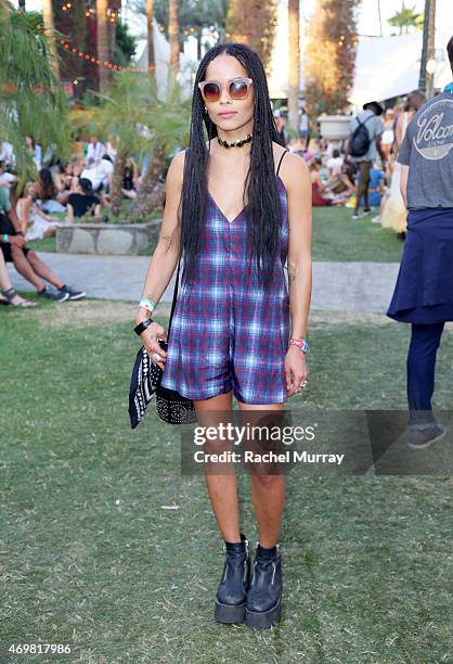 Zoe Kravitz attends Coachella wearing Marc by Marc Jacobs sunglasses on April 11, 2015 in Palm Springs, California.