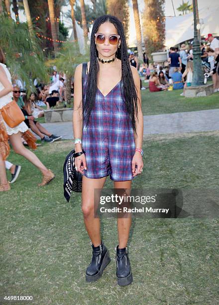 Zoe Kravitz attends Coachella wearing Marc by Marc Jacobs sunglasses on April 11, 2015 in Palm Springs, California.
