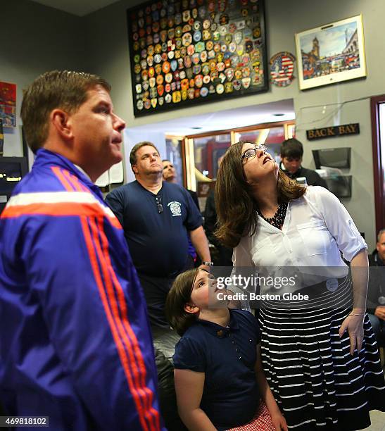 The Richard family, along with Mayor Marty Walsh, visit the Engine 33 and Ladder 15 Boston Firehouse on Boylston Street, from which firefighters...