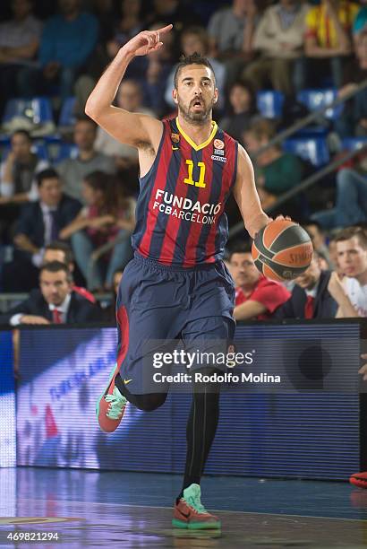 Juan Carlos Navarro, #11 of FC Barcelona in action during the 2014-2015 Turkish Airlines Euroleague Basketball Play Off Game 1 between FC Barcelona v...