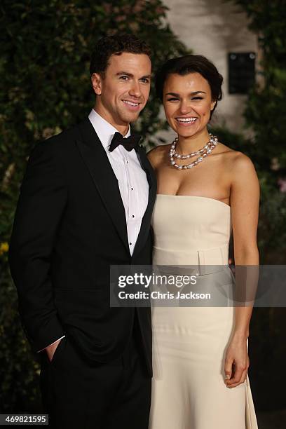 Richard Fleeshman and Samantha Barks attend an official dinner party after the EE British Academy Film Awards at The Grosvenor House Hotel on...