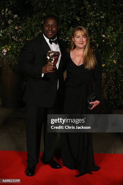 Steve McQueen and Bianca Stigter attend an official dinner party after the EE British Academy Film Awards at The Grosvenor House Hotel on February...