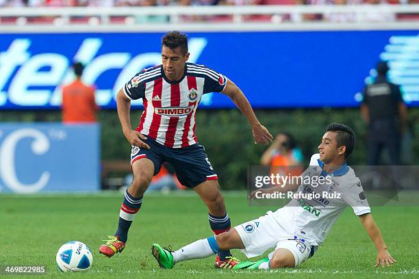 Patricio Araujo of Chivas fights for the ball with Christian Bermudez of Queretaro , during a match between Chivas and Queretaro as part of the...