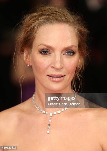 Actress Uma Thurman attends the EE British Academy Film Awards 2014 at The Royal Opera House on February 16, 2014 in London, England.