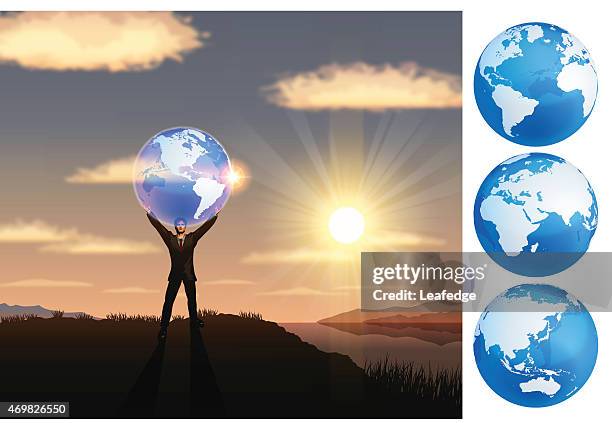earth day background[lifting the earth] - translucent balloon stock illustrations