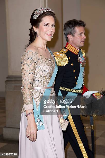 Crown Princess Mary of Denmark and Crown Prince Frederik of Denmark attend a Gala Dinner at Christiansborg Palace on the eve of the 75th Birthday of...