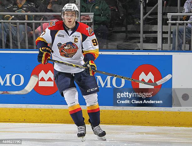 Connor McDavid of the Erie Otters skates against the London Knights during Game Four of the OHL Western Conference Semi-final at Budweiser Gardens on...