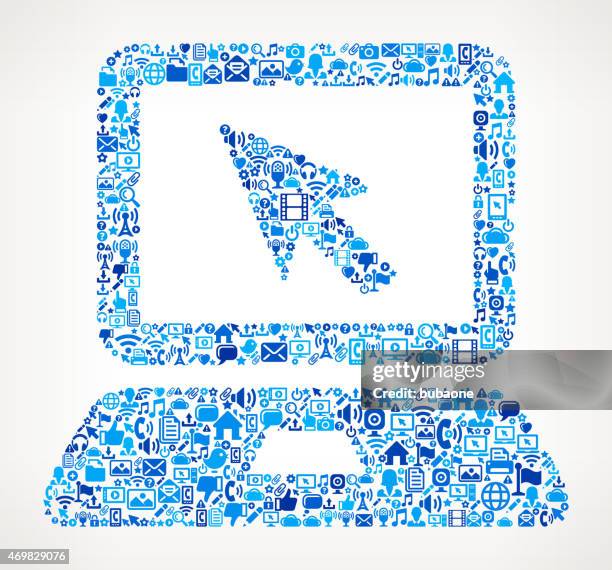 laptop with cursor on vector technology pattern background - mouse cursor screen stock illustrations