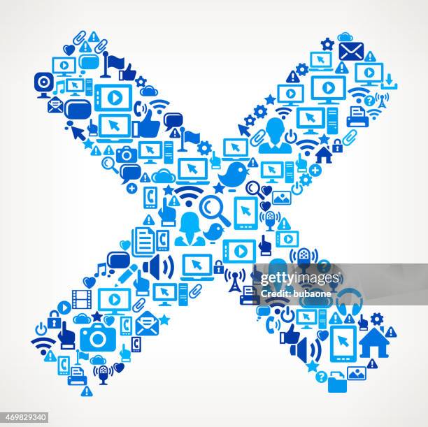 x sign on vector technology pattern background - multiple mobile devices stock illustrations