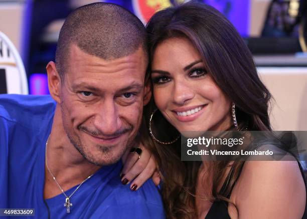 Gigi Mastrangelo and Alessia Ventura attend the 'Quelli che il Calcio' TV Show on February 16, 2014 in Milan, Italy.