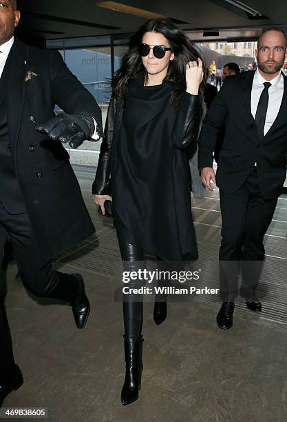 Kendall Jenner is sighted arriving at Unique A/W14 catwalk show during London Fashion Week on February 16, 2014 in London, England.