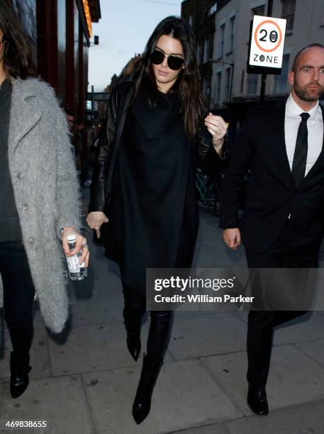 Kendall Jenner is sighted arriving at Unique A/W14 catwalk show during London Fashion Week on February 16, 2014 in London, England.