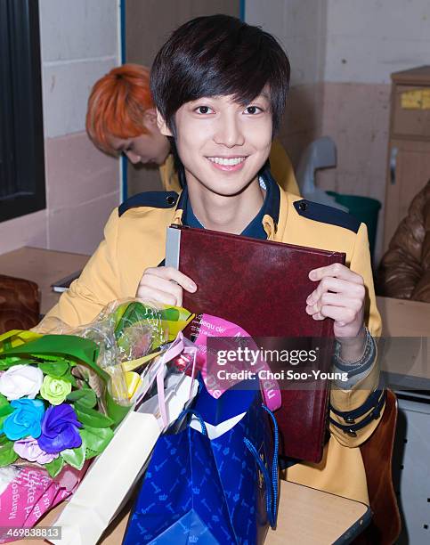 Kwang-Min of BOYFRIEND attends the School of Performing Arts Seoul graduation on February 13, 2014 in Seoul, South Korea.