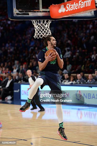 Joakim Noah of hte Eastern Conference All-Stars grabs the rebound against the Western Conference All-Stars during the 2014 NBA All-Star Game at...