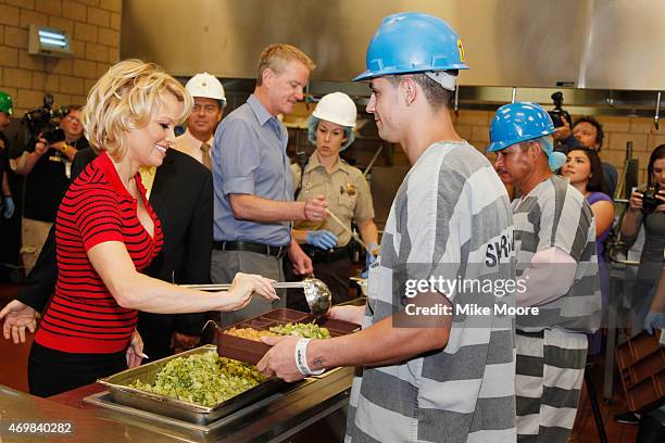 Pamela Anderson Serves Lunch with PETA Senior Vice President Dan Mathews To Phoenix Inmates To Promote Nation's First All-Vegetarian Jail at Maricopa...